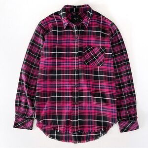 Rails Brock Plaid Flannel Button Down Frayed Hem Shirt Fuchsia Black Navy Small